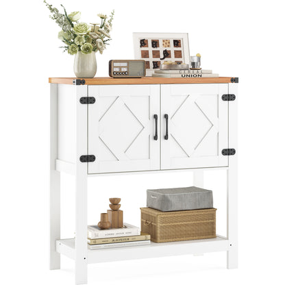 31.5" Farmhouse Coffee Bar Table with Power Outlet, Modern Entryway Console with Storage Cabinet