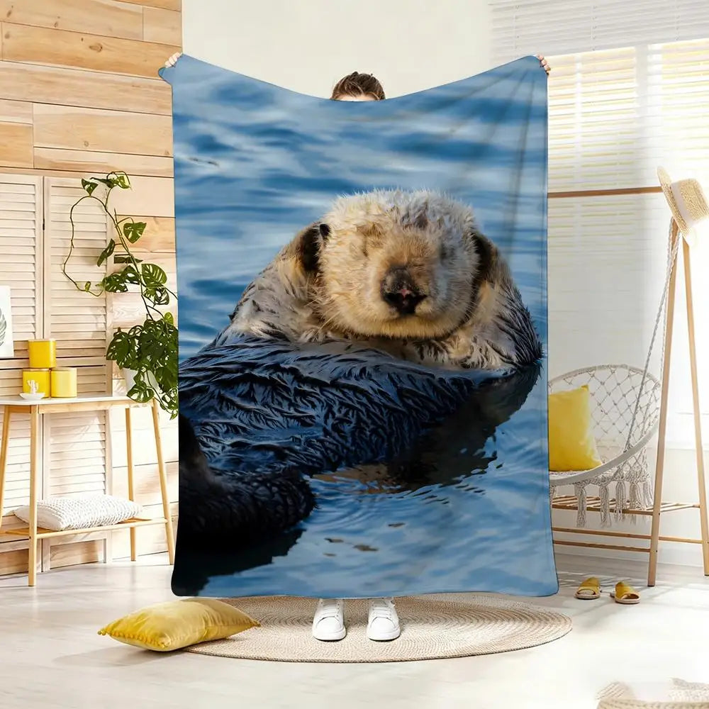 Marine animal sea otters Throw Soft Warm Throw Blanket for Bedroom Living Room Bed Travel Camping Picnic Gift