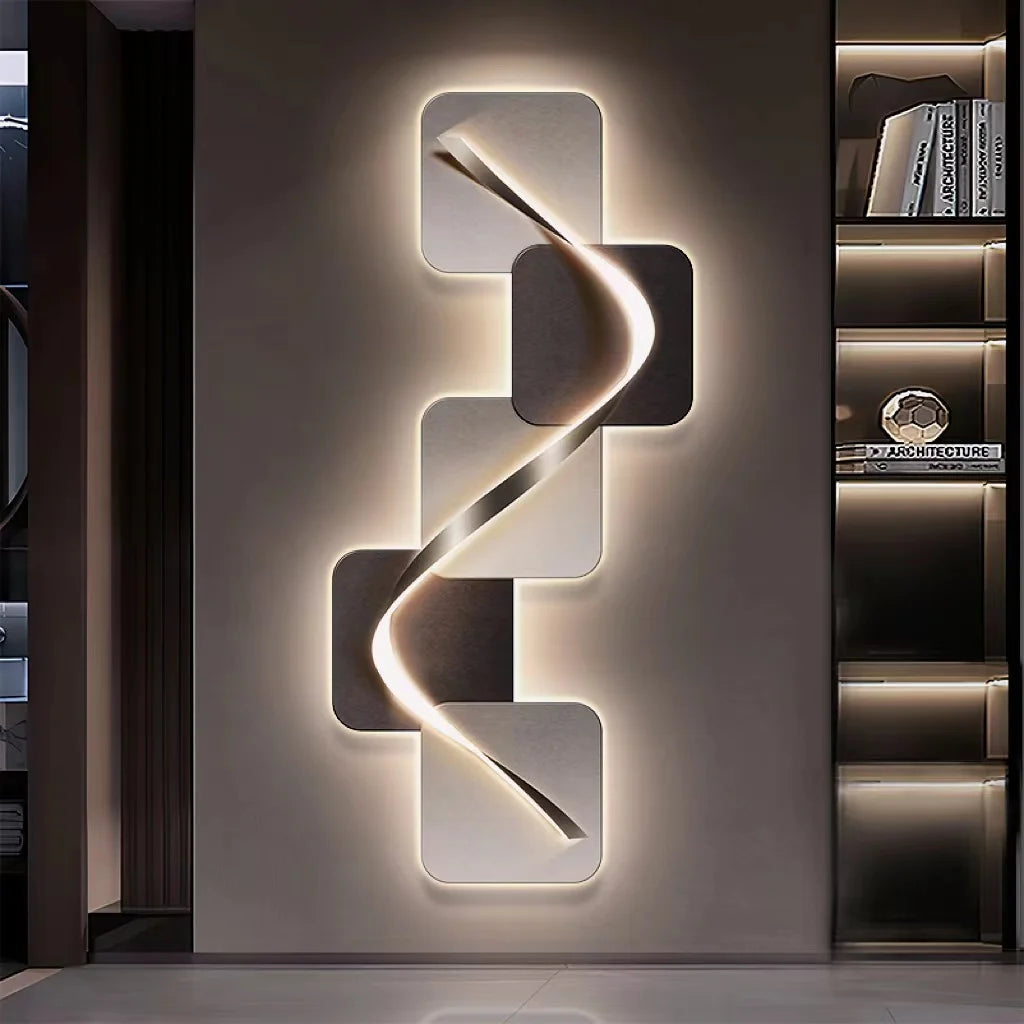 Light luxury entrance hall decoration painting, LED lights, Italian minimalist living room, high-end mural in the corridor