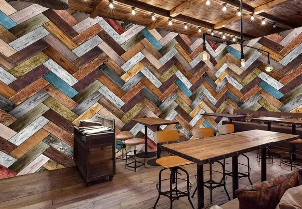 Custom wall paper 3D mural dark retro nostalgic wood stripe background wall photo living room bedroom TV background wallpaper