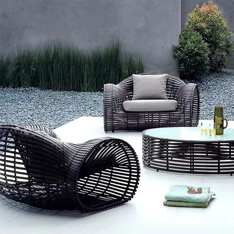 High Quality Modern Nordic Outdoor Aluminum Frame Rattan Sectional Sofa Set Garden Sofas for Courtyard Villa Park Farmhouse