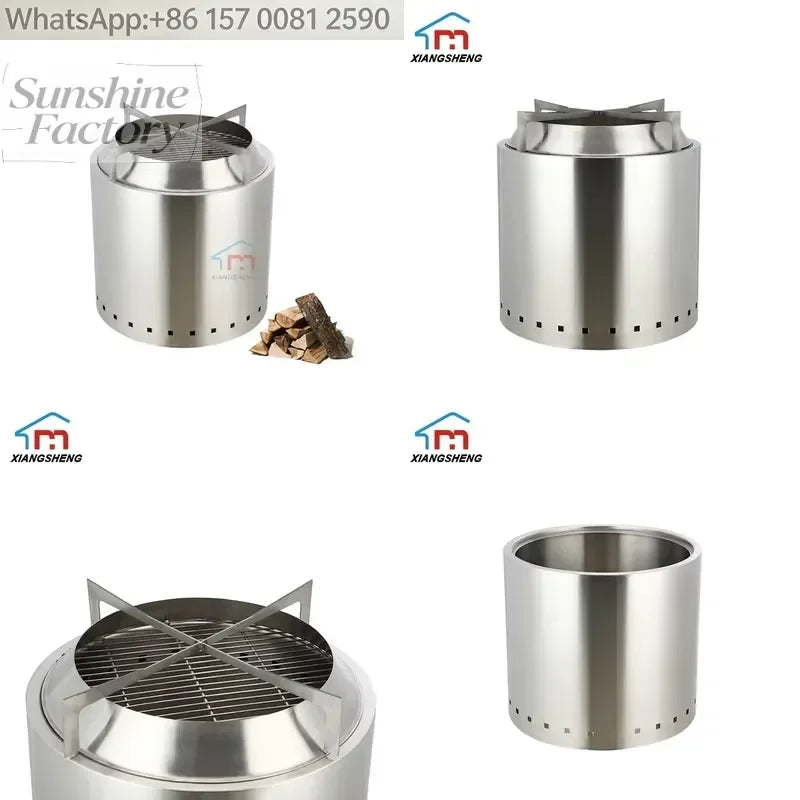 Portable Outdoor Camping Firewood Boiling Grill Stainless Steel Smokeless Fire Pits Stove Fire Barrel