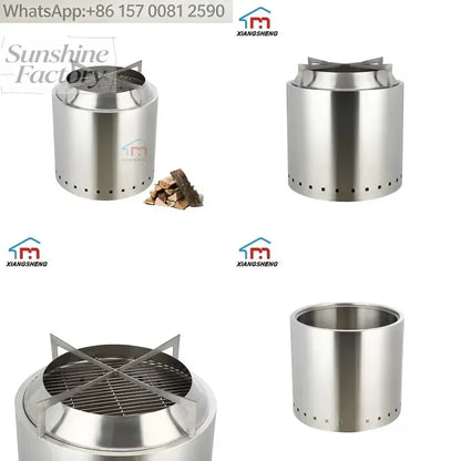 Portable Outdoor Camping Firewood Boiling Grill Stainless Steel Smokeless Fire Pits Stove Fire Barrel