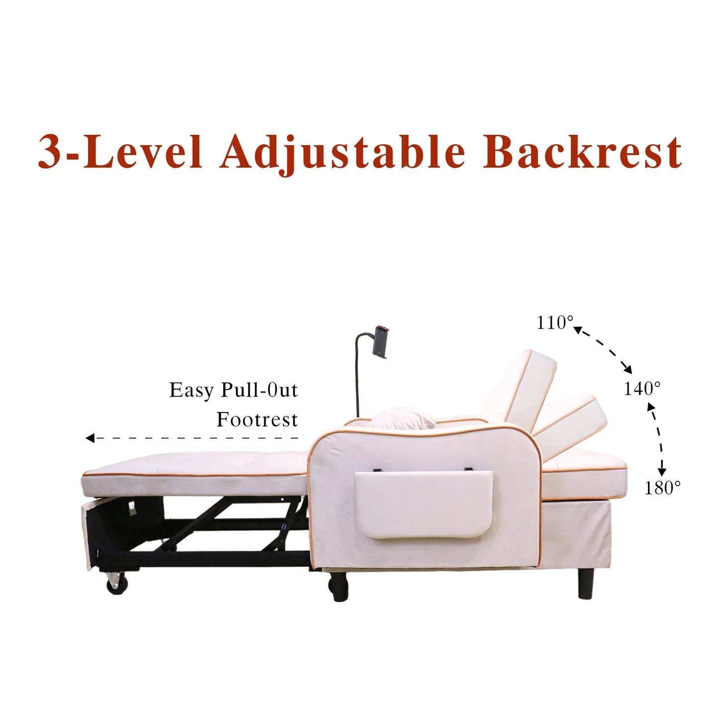 3 in 1 Convertible Sofa Chair, Pull Out Sleeper Sofa Bed with Moving Wheels, Phone Holder, USB Port, Wing Table, Sofa Bed with Adjustable Backrest for Living Room, Bedroom