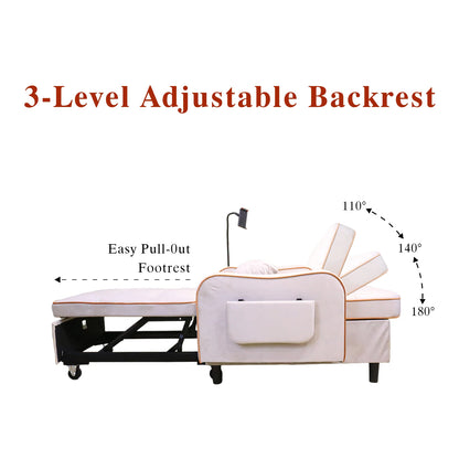3 in 1 Convertible Sofa Chair, Pull Out Sleeper Sofa Bed with Moving Wheels, Phone Holder, USB Port, Wing Table, Sofa Bed with Adjustable Backrest for Living Room, Bedroom