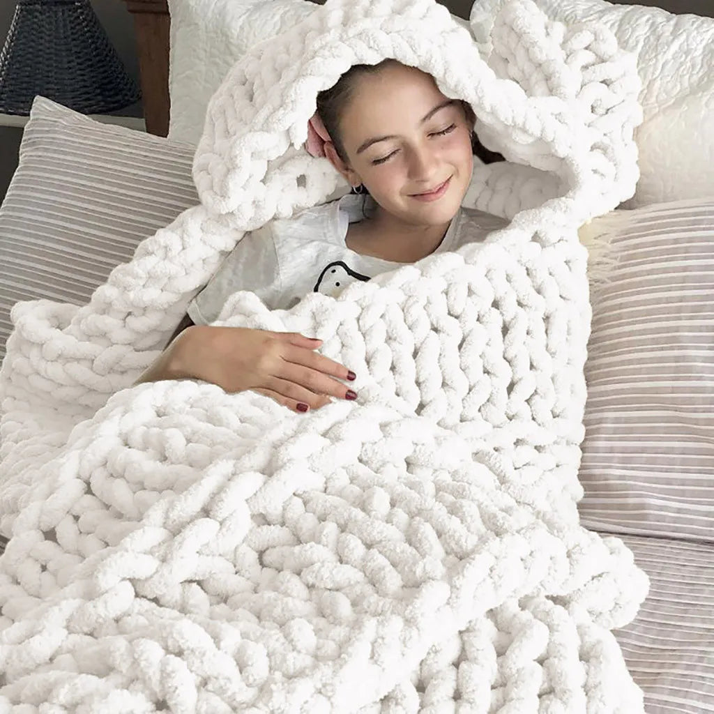 Hand Chunky Knitted Blanket Thick Yarn Merino Wool Bulky Knitting Throw Blankets Throw Carpets Soft Warm Winter Home Sofa Bed