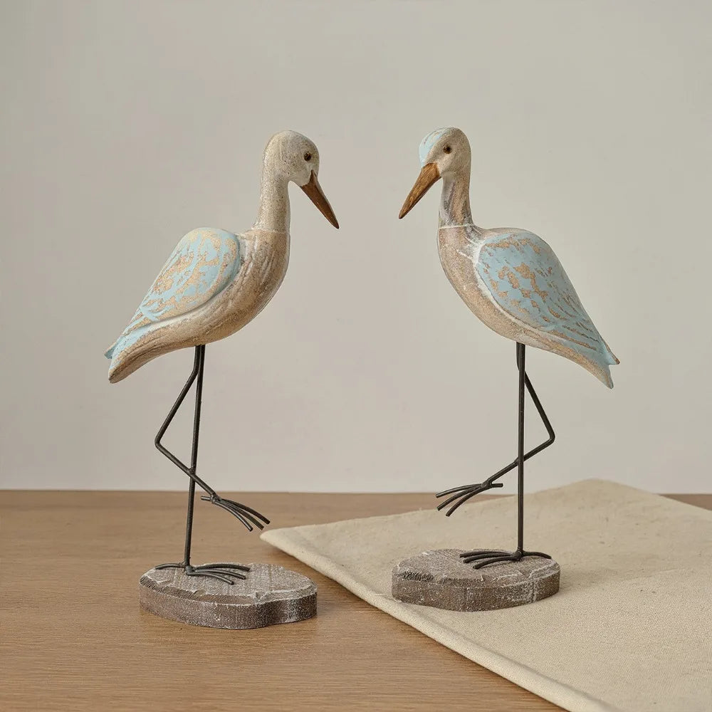 Mediterranean Style Creative Tall Bird Wooden Sculpture Desk Decoration Office Gift Retro Ornaments Exquisite Carving