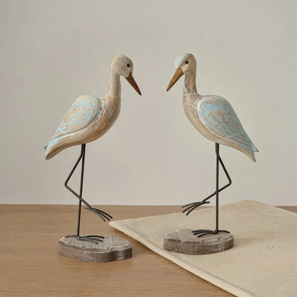 Mediterranean Style Creative Tall Bird Wooden Sculpture Desk Decoration Office Gift Retro Ornaments Exquisite Carving