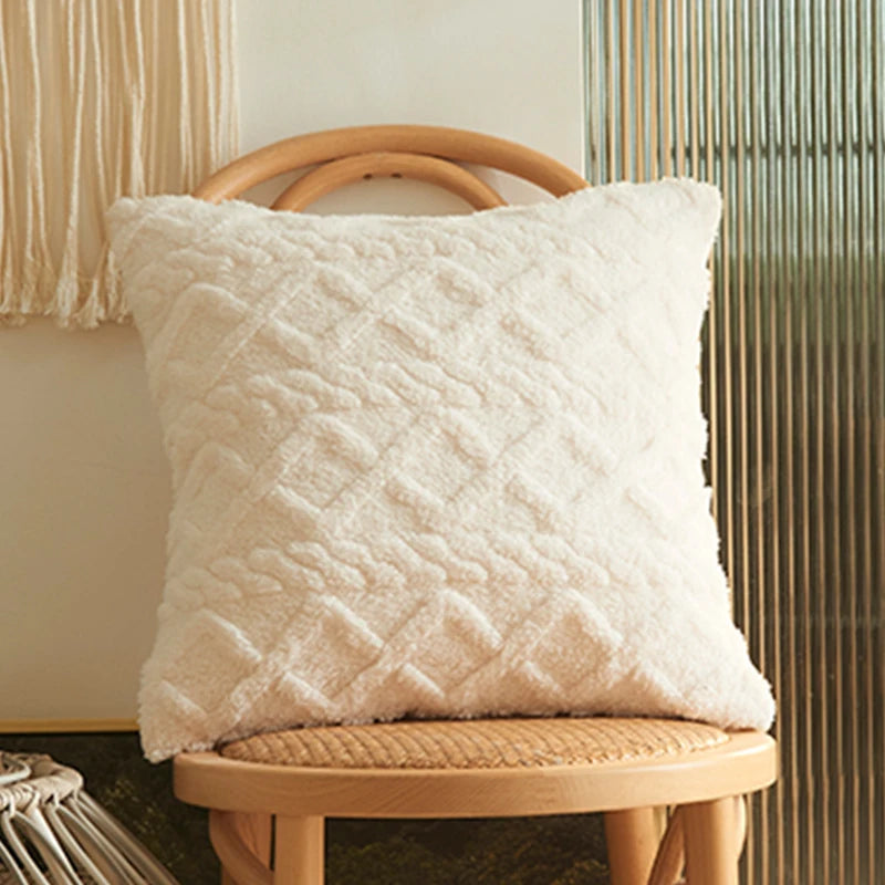 CANIRICA Throw Pillow Cover Cushion for Indoor Sofa Geometric Patterns Plush Faux Wool Pillow Covers Home Decorative 50x50cm