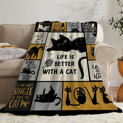 Whimsical Cat Creative Print Flannel Throw Blanket Super Soft Cozy Sofa Nap Blanket Home Blanket Perfect Gift for Cat Lovers