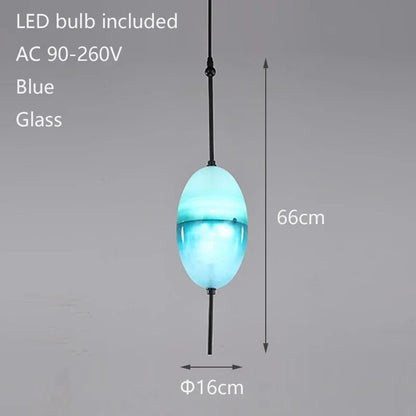 Simple Lake Blue Gradient Glass Pendant Lamp Designer Model Room Bedroom Restaurant Bar LED Chandelier Home Decor Light