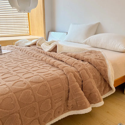 Home Thick Bed Blanket Double Sided Lamb Cashmere Fleece Plaid Blankets Winter Warm Throw Sofa Cover Newborn Wrap Kids Bedspread
