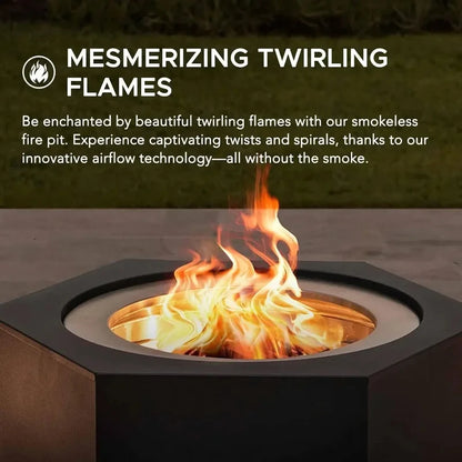 in. Hexagonal Outdoor Pit, Patio Wood Burning Smokels Firepit/PVC Cover and Fire Poker,