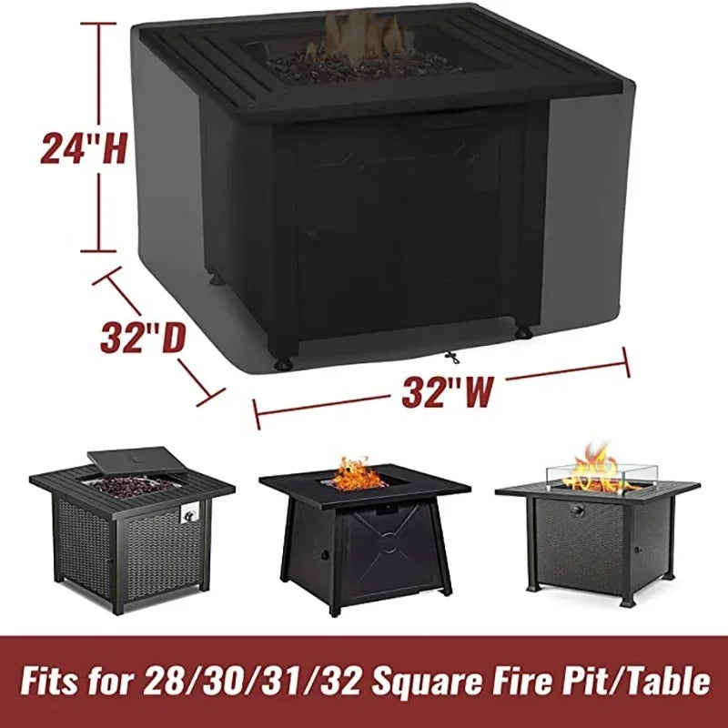 Waterproof Square Fire Pit Cover with Drawstring Closure - Durable 210T Polyester - For Outdoor BBQs, Camping & Picnics