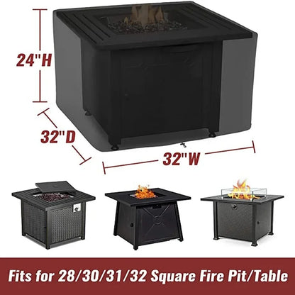 Waterproof Square Fire Pit Cover with Drawstring Closure - Durable 210T Polyester - For Outdoor BBQs, Camping & Picnics