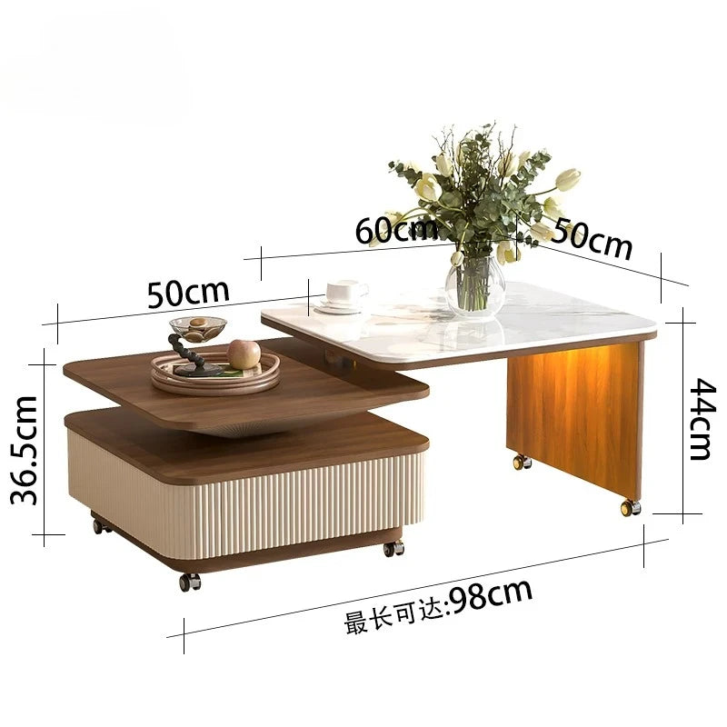 Living Room Furniture Medieval Rock Slab Coffee Table Household Living Room Small Apartment Rotating Movable Tea Table New Model