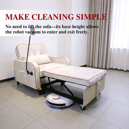 3 in 1 Convertible Sofa Chair, Pull Out Sleeper Sofa Bed with Moving Wheels, Phone Holder, USB Port, Wing Table, Sofa Bed with Adjustable Backrest for Living Room, Bedroom