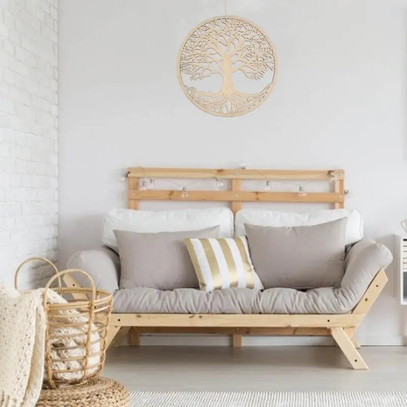 2024 New Tree of Life Wooden Wall Art Decor Hanging Wood Crafts Hollow Ornament for Living Room Decoration