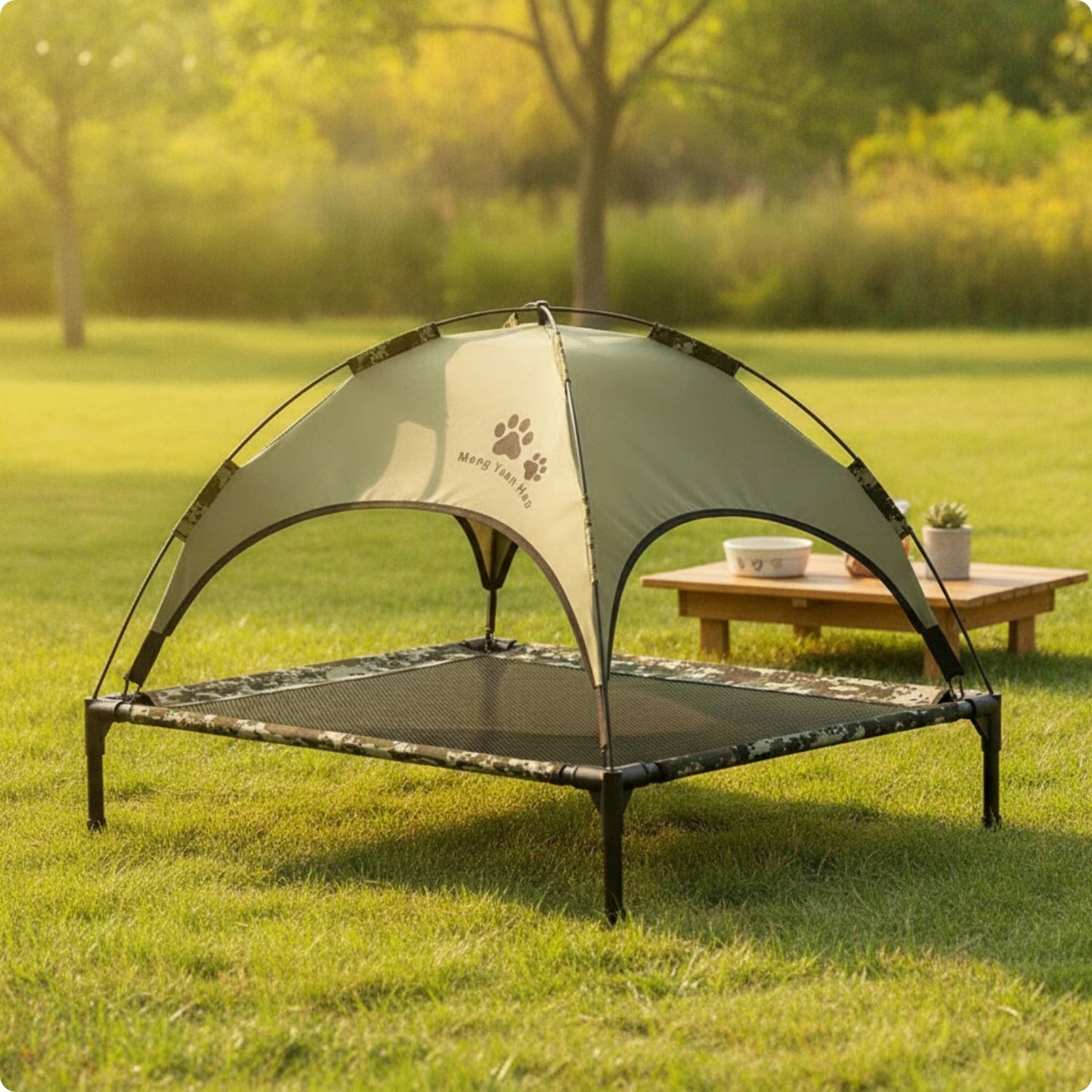 Pet Cot with Canopy Shaded Dog Bed with Sun Shade Tent Raised Dog Bed with Canopy Breathable for Pets, Backyard, Camping