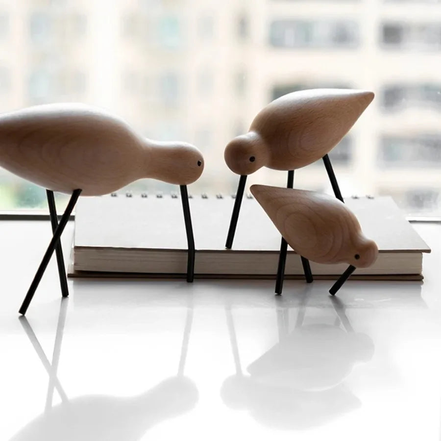 Nordic Style Wooden Short Bird Ornaments Creative Abstract Animal Statues Home Decor Bird Sculpture Living Room Desktop Crafts