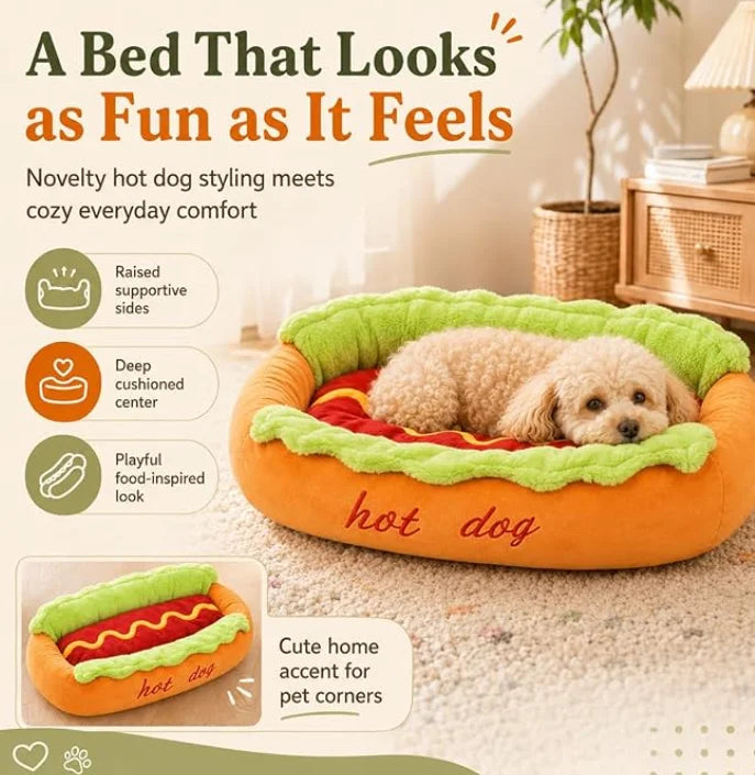Hot Dog Pet Bed For Dachshund Cat Plush Removable Washable Pet Beds Soft Corduroy Non-Slip Bottom Pet Bed For Puppies Small Pets