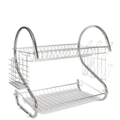 Kitchen Cutlery Organizer 2 Tier S-Shaped Dish Drainer Space-saving Metal Dish Drying Rack Stable Cup Drainer Chopsticks