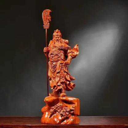 Hand-Carved Rosewood Guan Gong Statue - Chinese God of Wealth & Protection, Feng Shui Warrior Sculpture for Home/Business Blessi