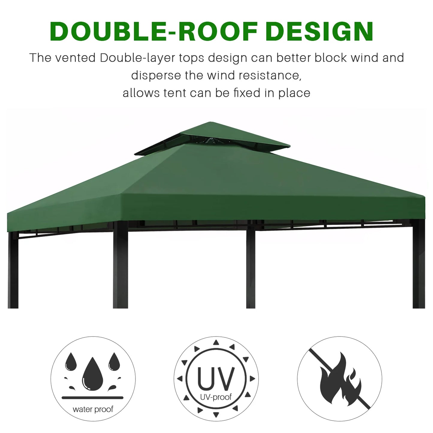 Grill Gazebo Replacement Canopy Roof, Outdoor BBQ Gazebo Top, Double Tiered Shelter Cover Roof ,for Yard Patio Garden Sunshade
