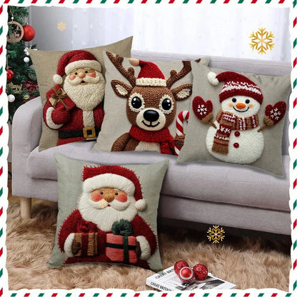 Christmas Pillowcase Grey Red Cartoon Santa Snowman Elk Sofa Cushion Cover Home Bed Car Decor Merry Christmas 45cm X 45cm