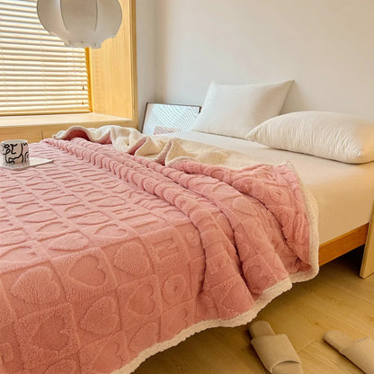 Home Thick Bed Blanket Double Sided Lamb Cashmere Fleece Plaid Blankets Winter Warm Throw Sofa Cover Newborn Wrap Kids Bedspread