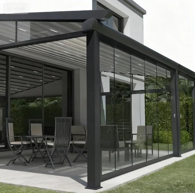 Outdoor Rain Shading Leisure Folding Canopy, Courtyard Balcony Electric Intelligent Shading Telescopic Canopy