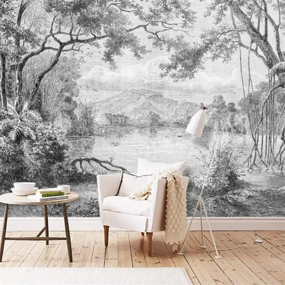 custom European landscape wallpapers oil painting TV background American retro restaurant wallpaper living room big tree mural