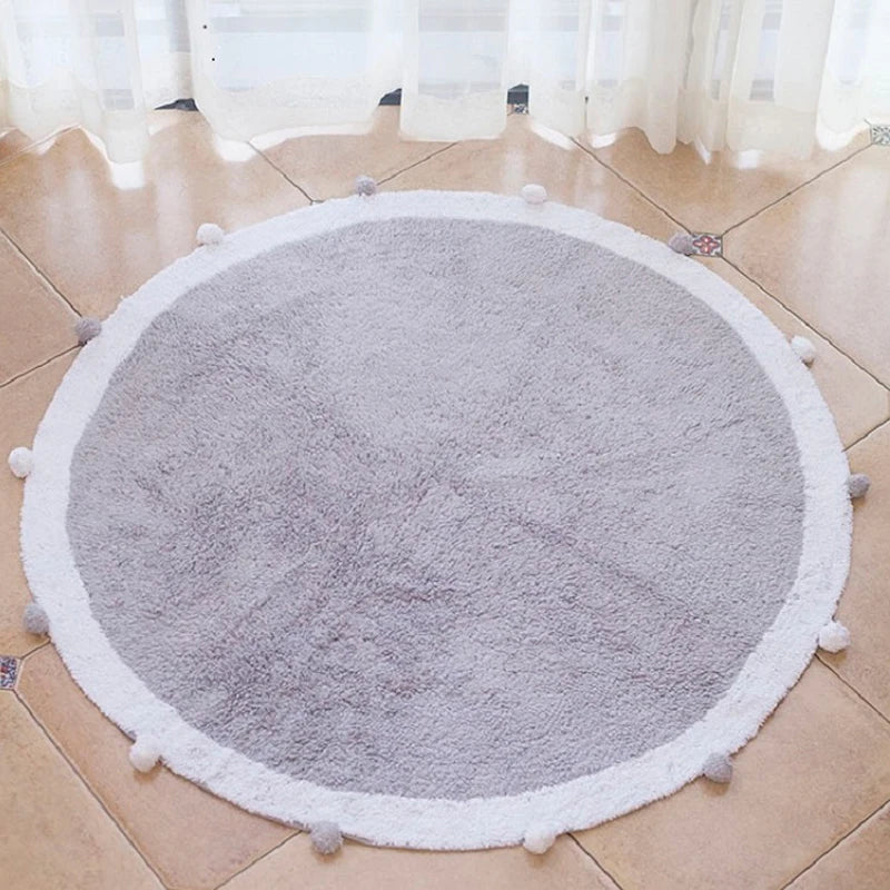 Nordic Cotton Round Rug Dots Wave Shape Floor Mat Soft Pink White Carpet Kids Playmat Bedroom Pad Kawaii Home Room Decor 120cm