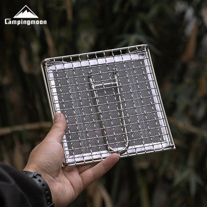 CAMPINGMOON Outdoor Camping 304 Stainless Steel Folding Toast Grill Net Uniform Baking Card style Gas Stove Grill Net