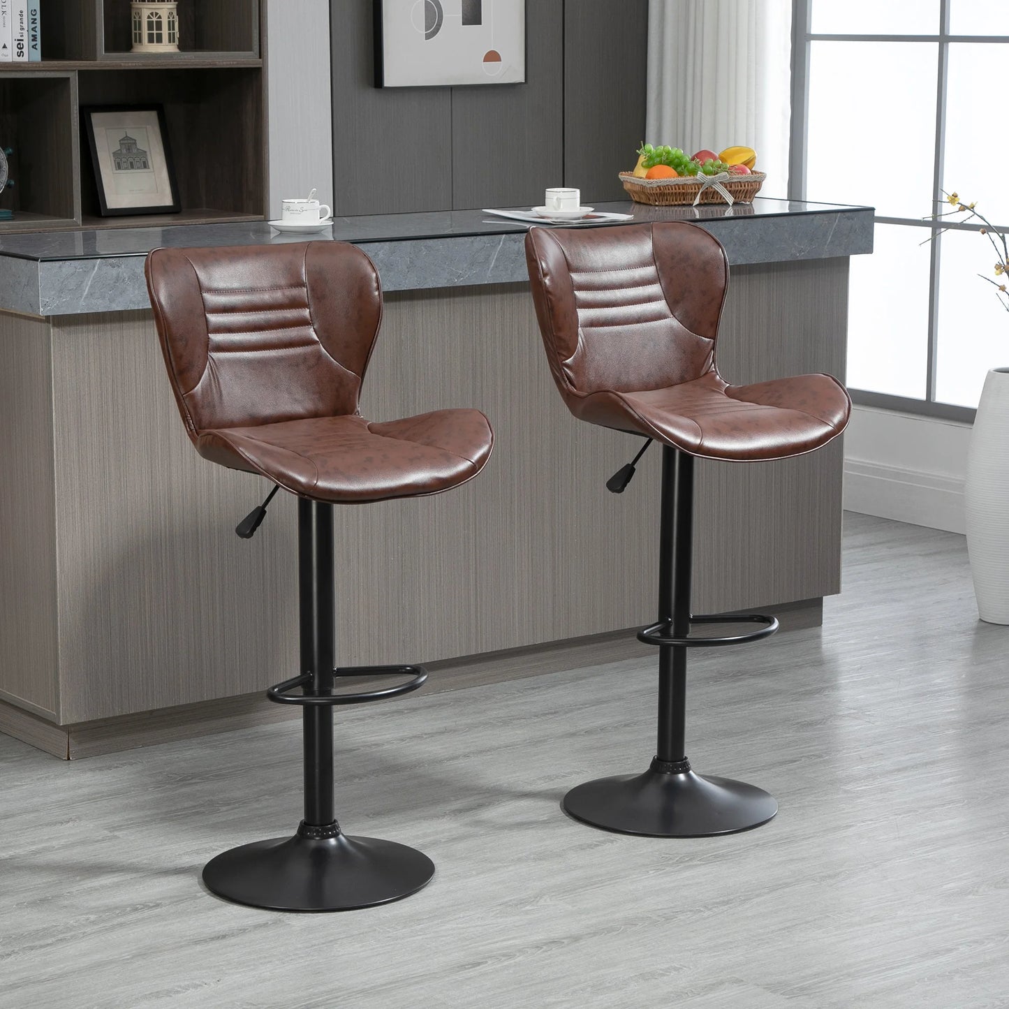 Homcom Set of 2 Height-Adjustable Swivel Bar Stools with Footrest