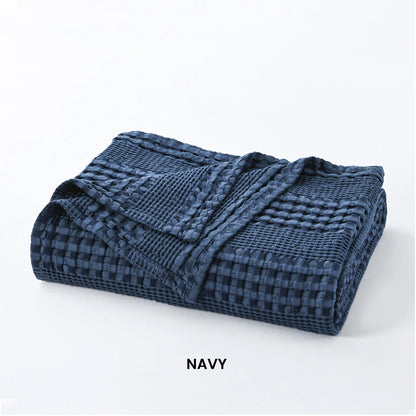 Bamboo Cotton Waffle Cooling Blanket, 50% Bamboo 50% Cotton Summer Throw, Lightweight Breathable for Hot Sleepers, Solid Color