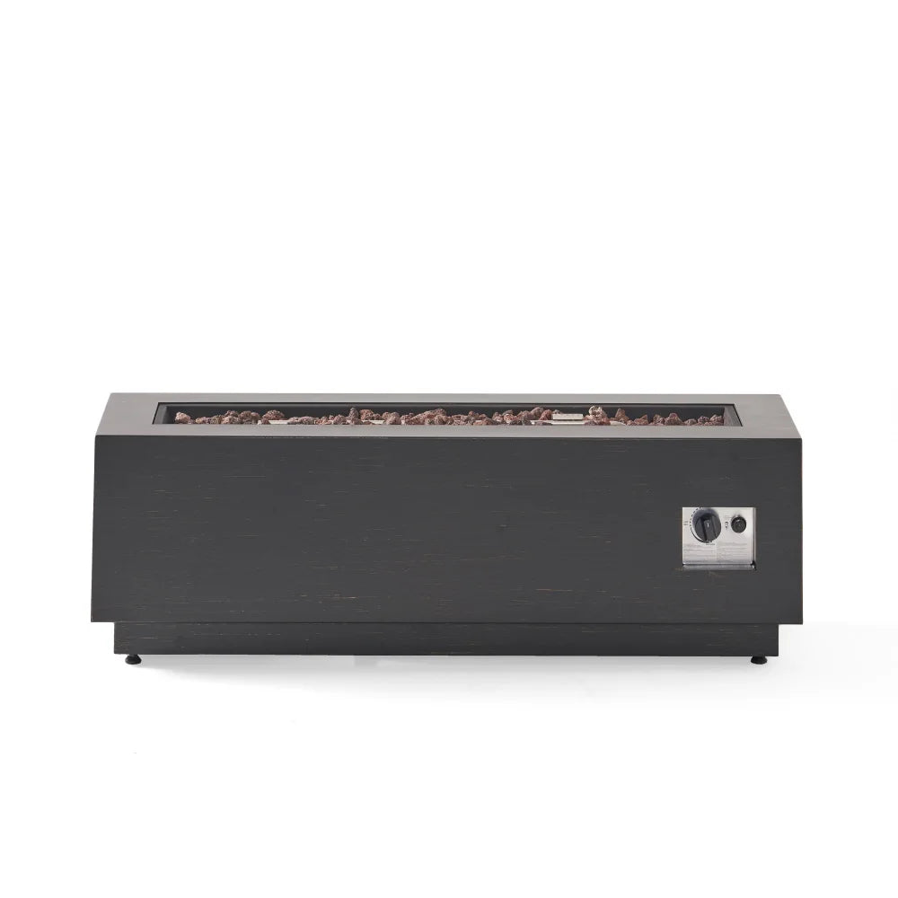 40" Outdoor Rectangular Iron Propane Fire Pit, Dark Grey (Tank Cover not Included)