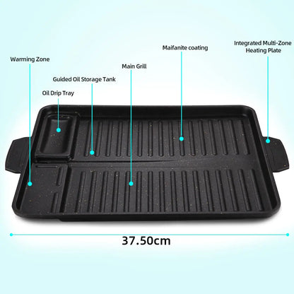 Korean Grill Pan for Indoor Outdoor Cooking Non-Stick Coated Smokeless BBQ Rectangular Barbecue Plate with Oil Hole