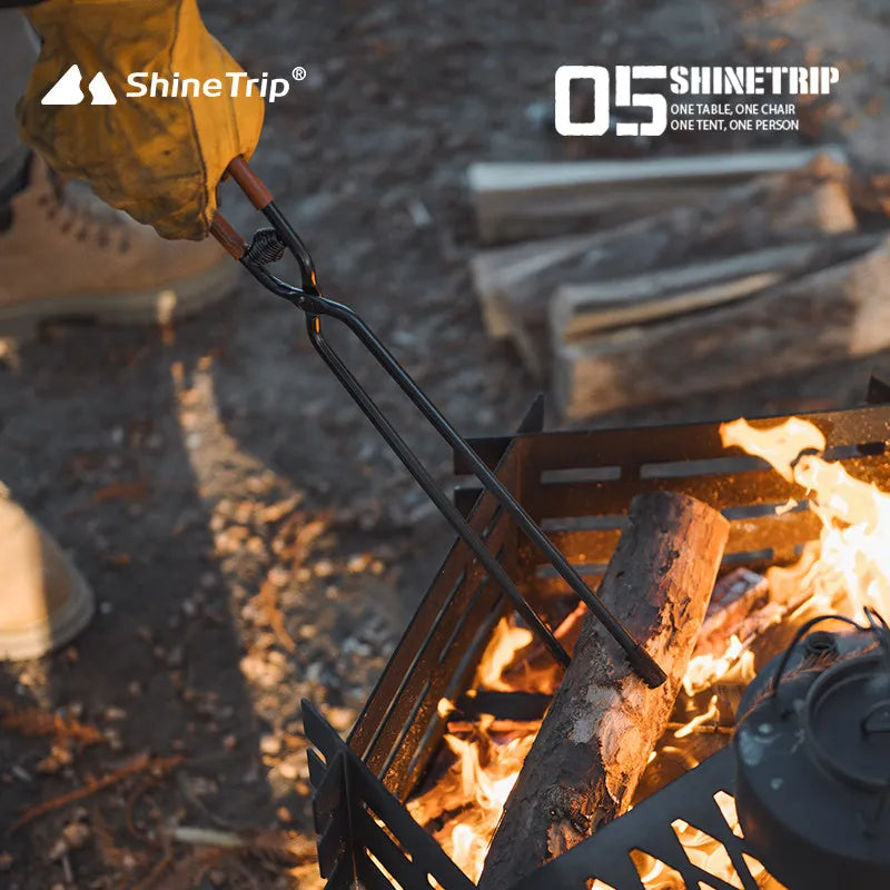 ShineTrip Outdoor Camping Fire Tongs Charcoal Clamp with PU Leather Storage Sheath for Backyard Bonfire Picnic Barbecue Fire Pit