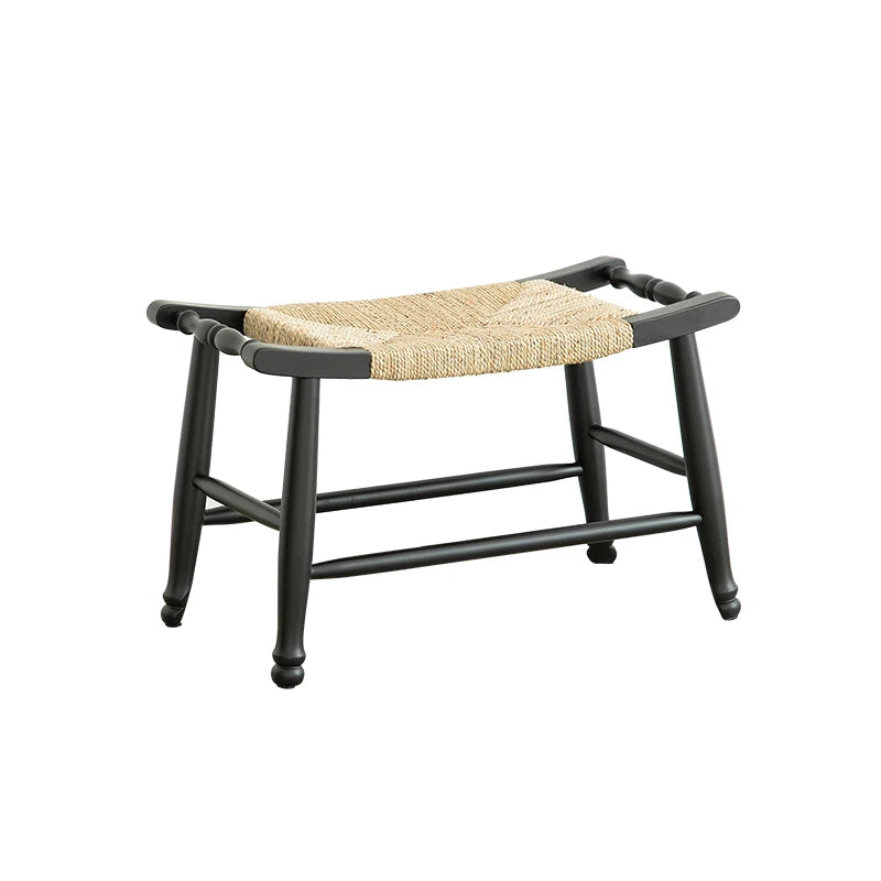Vintage Woven Solid Wood Shoe Bench Multi-Purpose Storage Seat Rustic Woven Stool for Home Entryway Bedside Footrest