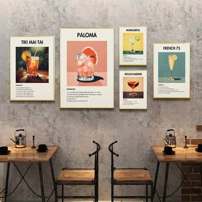 Classic Simple Bar Drinks Liquor Cocktail Bartending Recipe Poster Canvas Art Painting Prints Home Room Bar Wall Decoration