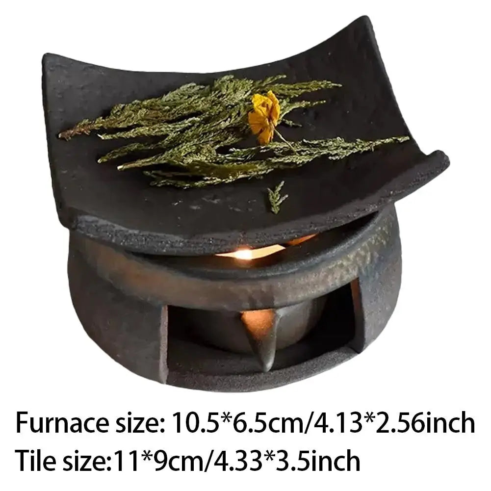Rustic Ceramic Home Tabletop Aromatherapy Burner Vintage Fireplace-Style Home & Office Tea Warmer Retro Candle Warmer Insulated