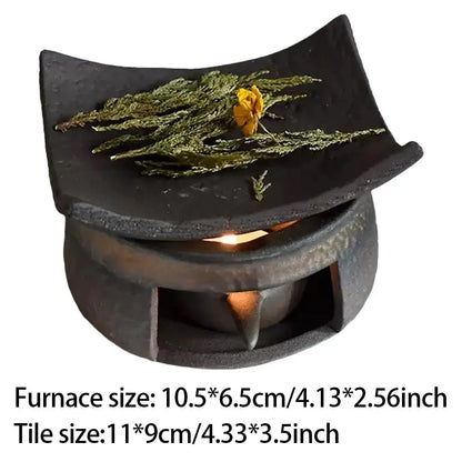 Rustic Ceramic Home Tabletop Aromatherapy Burner Vintage Fireplace-Style Home & Office Tea Warmer Retro Candle Warmer Insulated