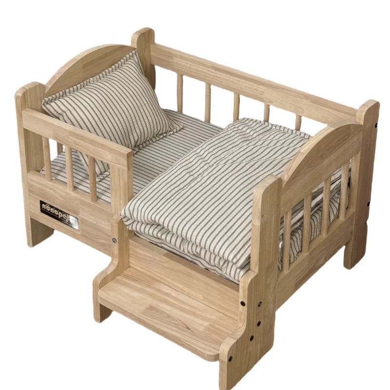 Pet Bed Moisture-proof Solid Wood Fence Cat Dog Nests Canvas Detachable Washpad Household Pet Furniture Supplies Decoration Beds