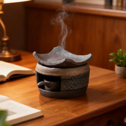 Rustic Ceramic Home Tabletop Aromatherapy Burner Vintage Fireplace-Style Home & Office Tea Warmer Retro Candle Warmer Insulated
