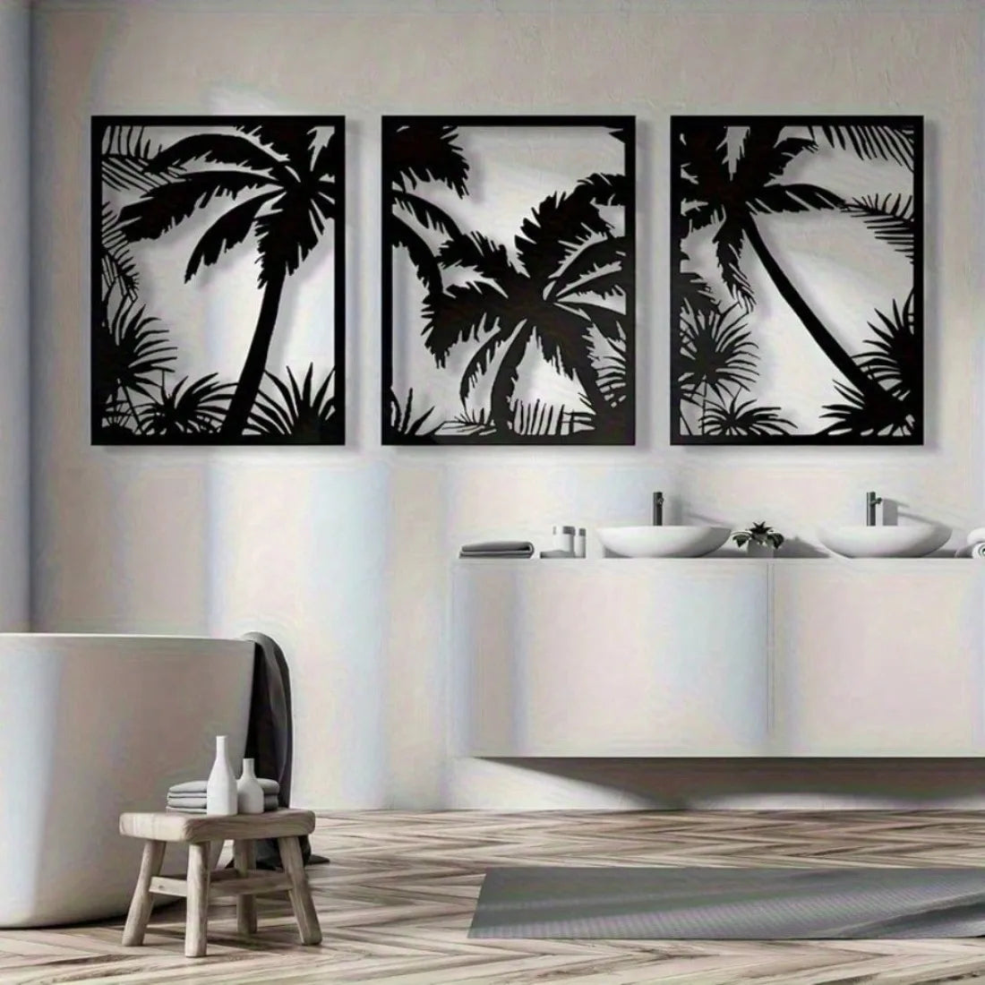 Metal Wall Art Palm Tree Decor, Modern Geometric Sunset Silhouette Home Boho Decor for Living Room Bedroom