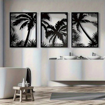Metal Wall Art Palm Tree Decor, Modern Geometric Sunset Silhouette Home Boho Decor for Living Room Bedroom