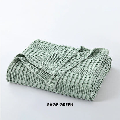 Bamboo Cotton Waffle Cooling Blanket, 50% Bamboo 50% Cotton Summer Throw, Lightweight Breathable for Hot Sleepers, Solid Color