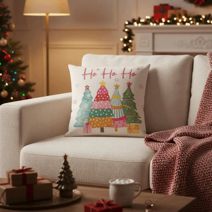 New 45×45cm Christmas Throw Pillow Cover Pink Christmas Tree Removable Pillowcase Linen Soft Sofa Cushion Cover Home Decoration