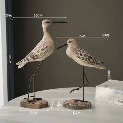 Mediterranean Style Creative Tall Bird Wooden Sculpture Desk Decoration Office Gift Retro Ornaments Exquisite Carving